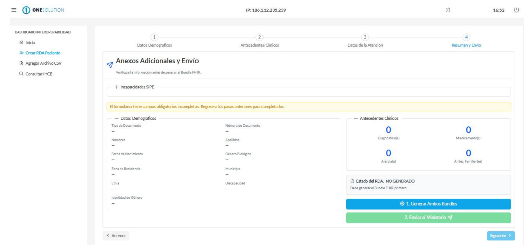 Generación y validación de Bundles para el envío de información clínica