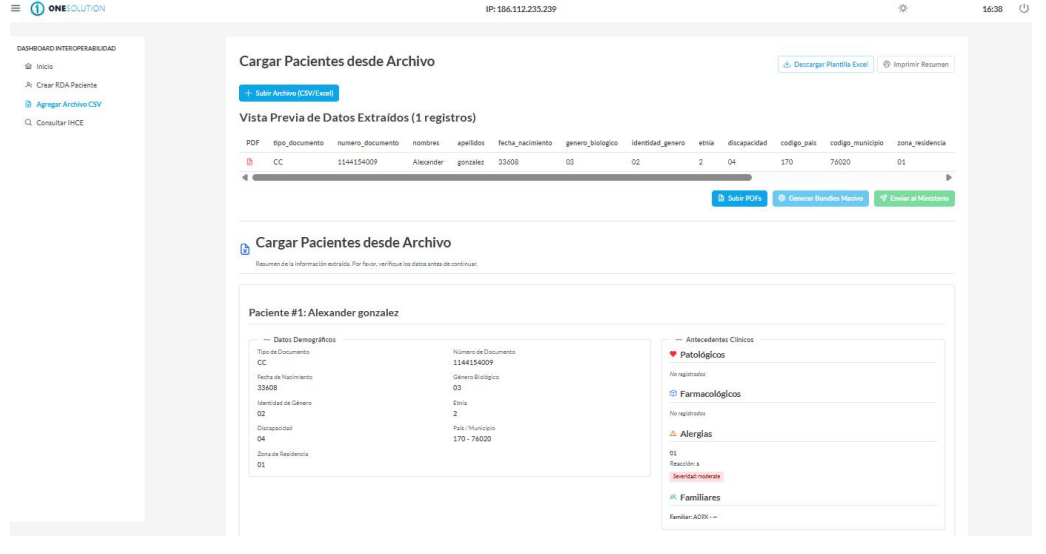 Carga masiva de información clínica mediante archivos estructurados